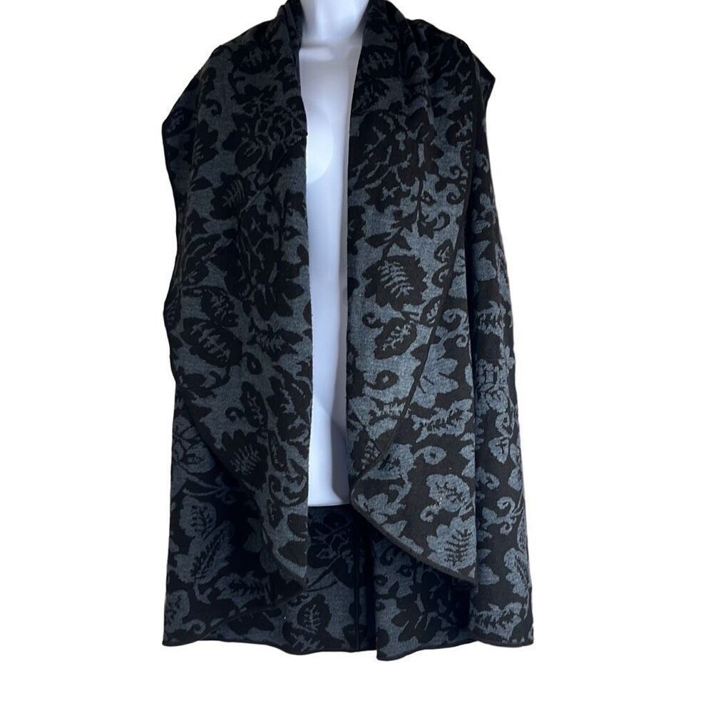 GILI XS Black Wool Jacquard‎ Sweater Vest Cardigan Cascading Front Oversized